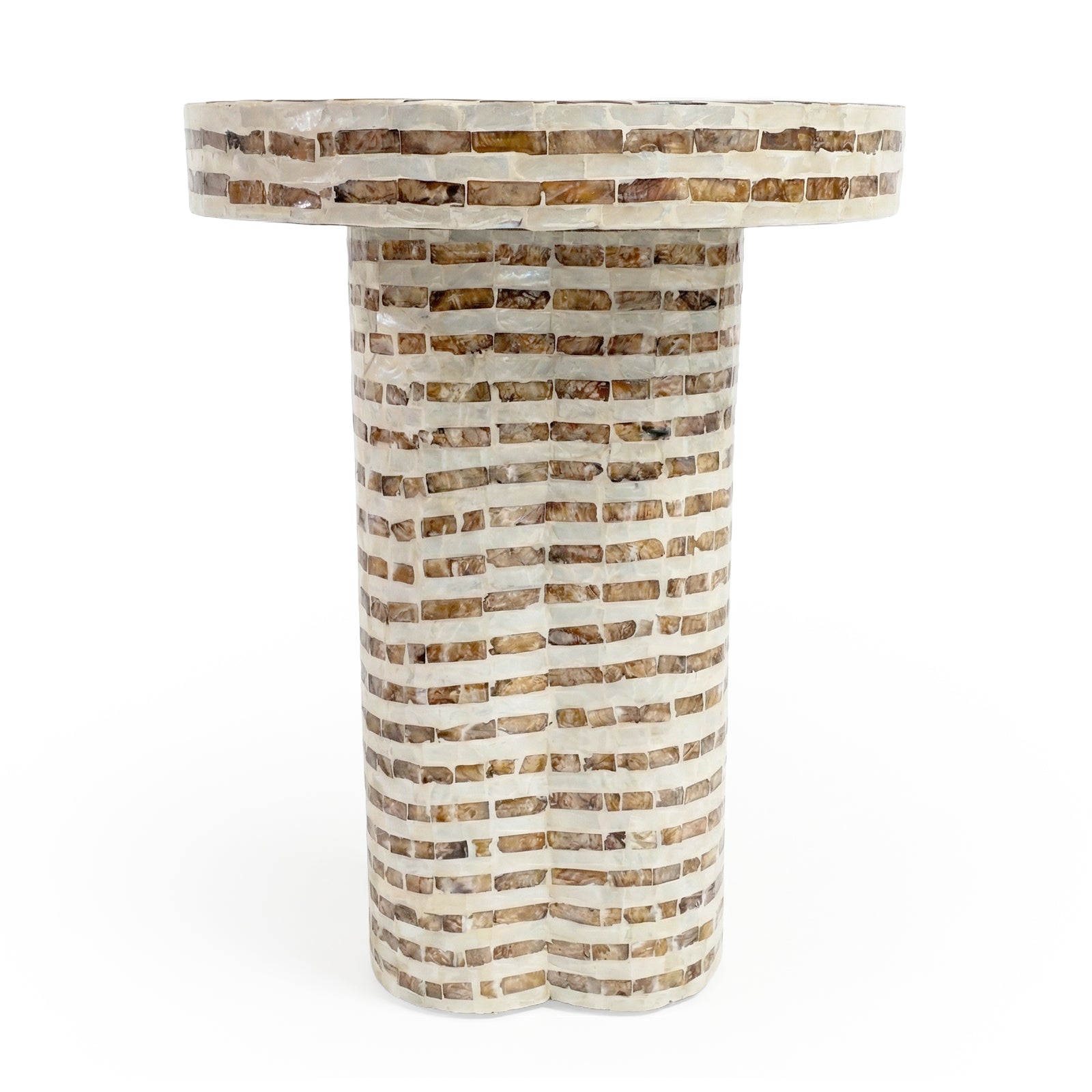 Round mosaic pedestal side table on white background