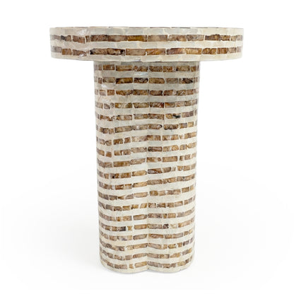Round mosaic pedestal side table on white background