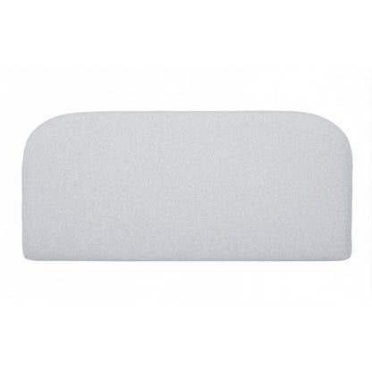 Light gray upholstered rectangular cushion with rounded corners on white background