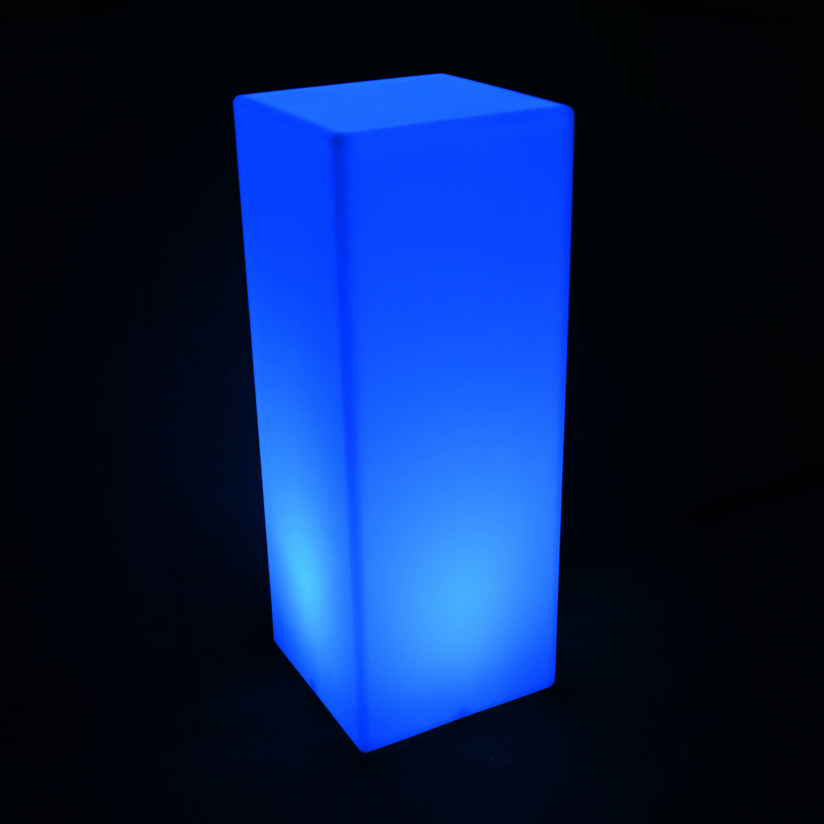 80cm Outdoor Solar LED Column Light glowing solid blue, showcasing a tall, rectangular design. Ideal for outdoor ambiance with solar charging, remote control, weather-resistant features, and multiple color modes.
