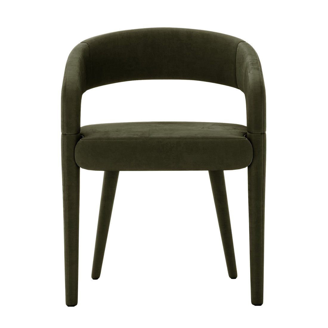 Eisha Velvet Dining Chair Set of 2 in Woodland Green, features a modern open-back design, upholstered in plush fabric with slim, tapered legs, offering stylish comfort and easy integration into dining spaces.