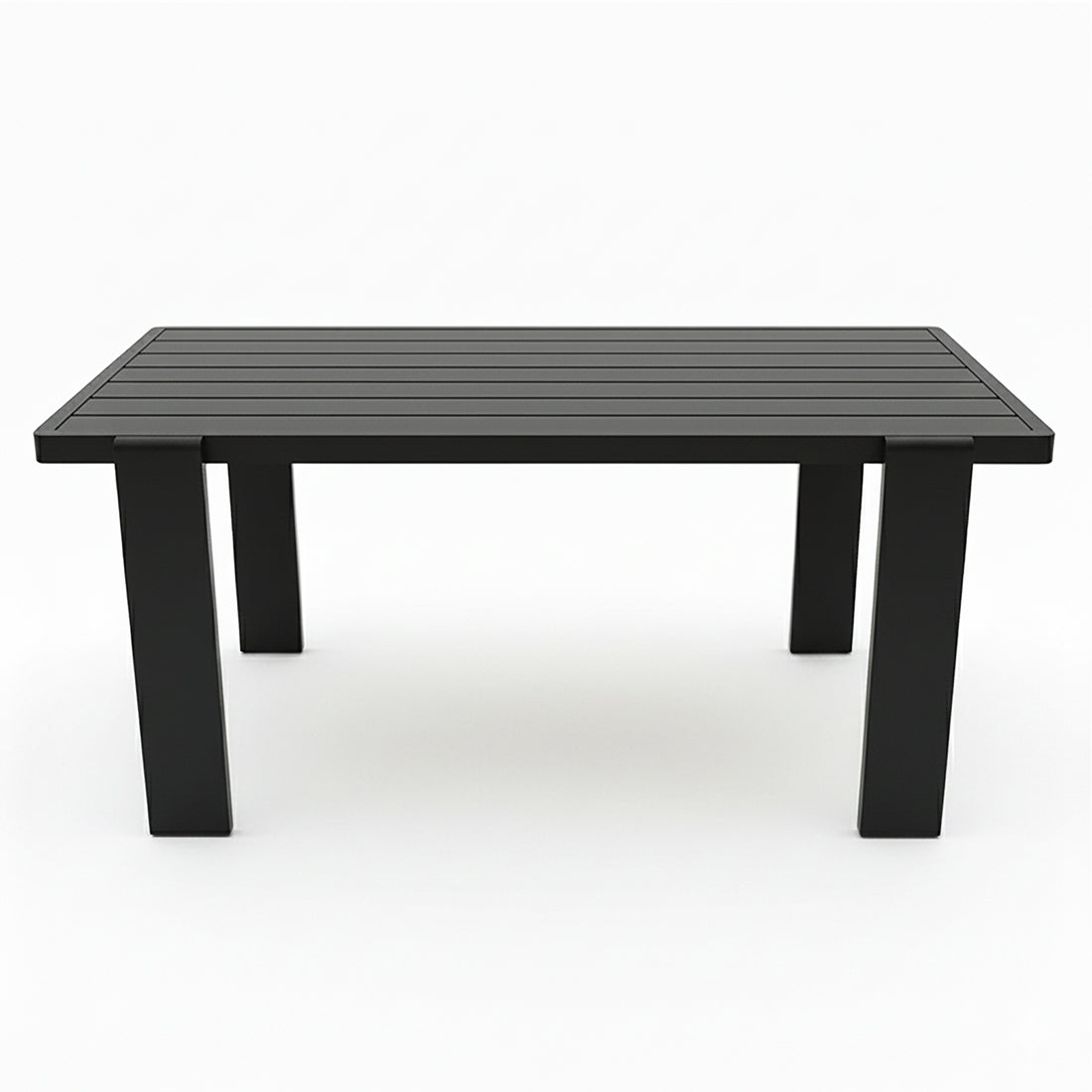 Positano 6 Seater Outdoor Dining Set features a sleek, modern rectangular table with a slatted top and four straight legs, designed for stylish outdoor dining and comfort.