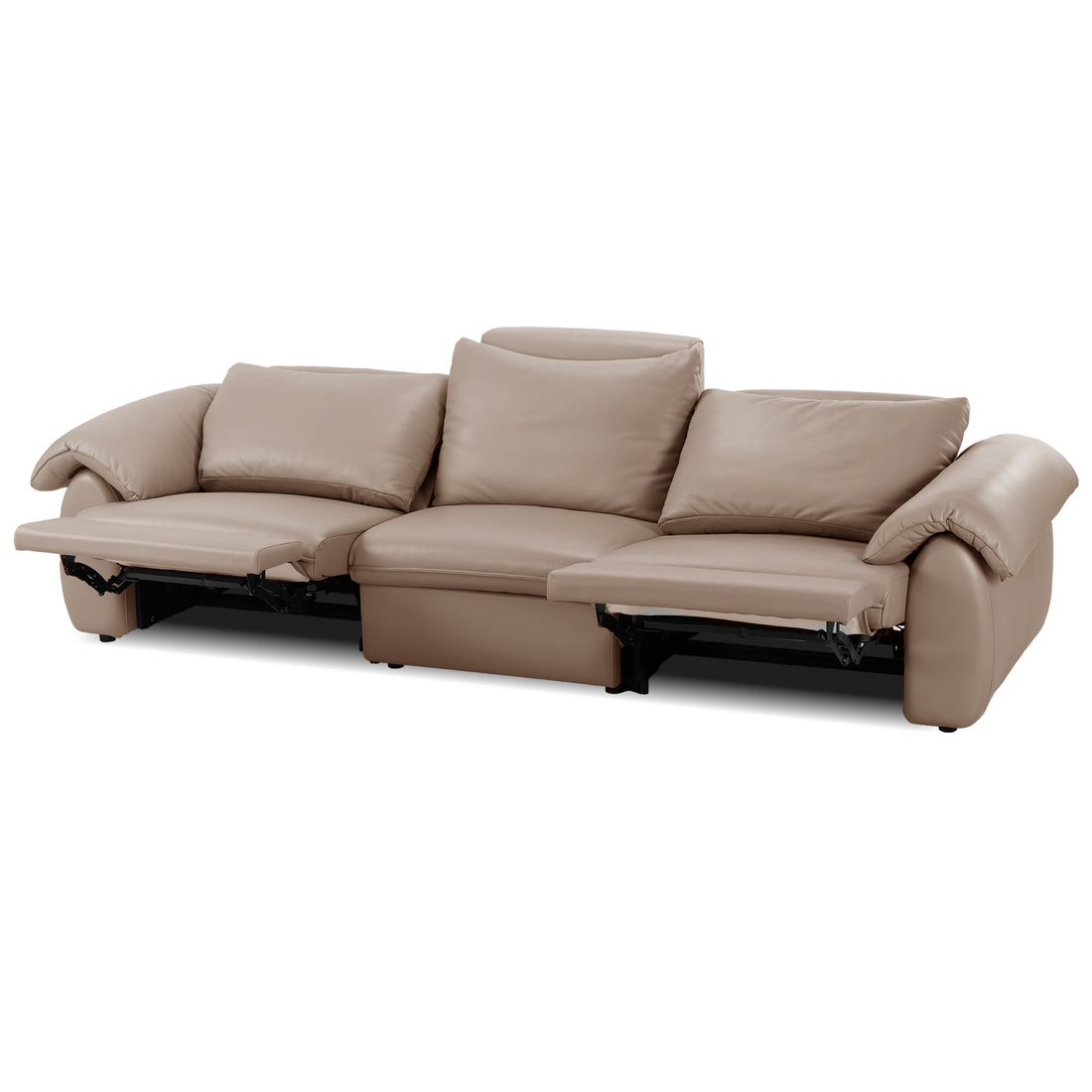 Beige reclining three-seater sofa on a white background