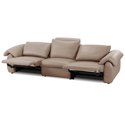 Beige reclining three-seater sofa on a white background
