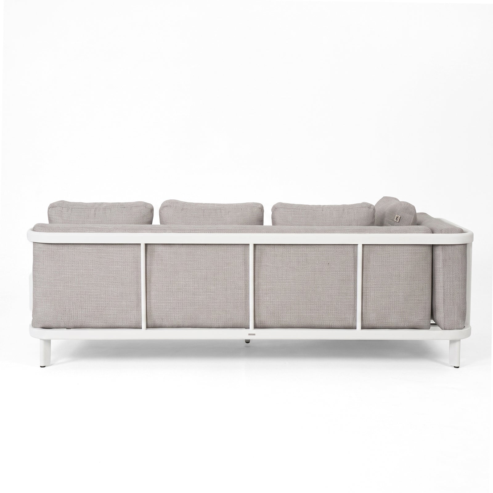Contemporary sofa viewed from the back on a white background.