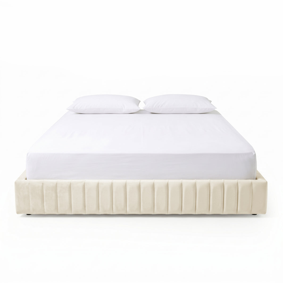 Contemporary platform bed on white background