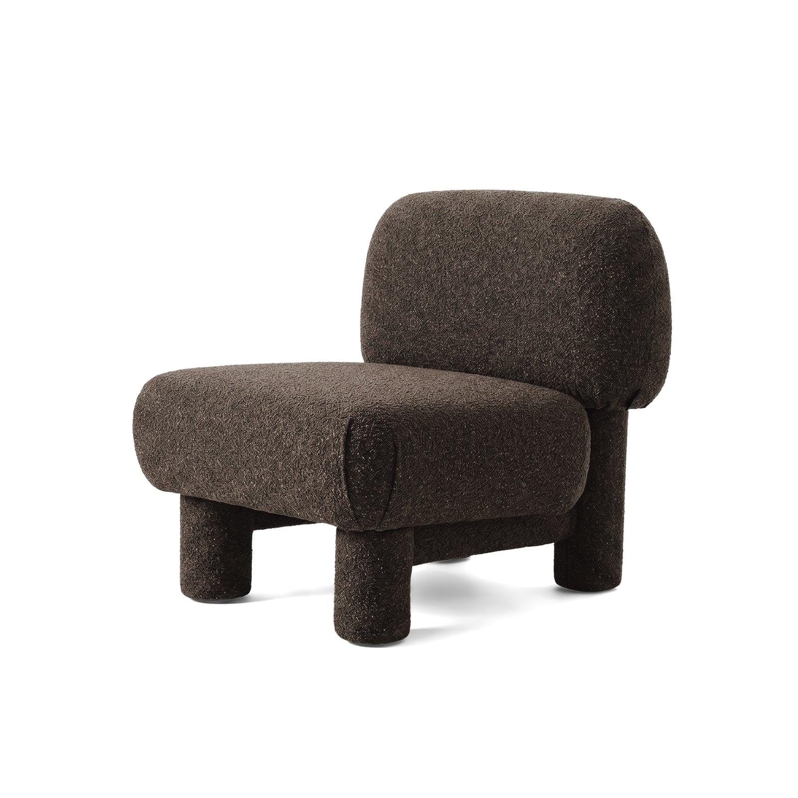 Modern dark brown upholstered accent chair on white background