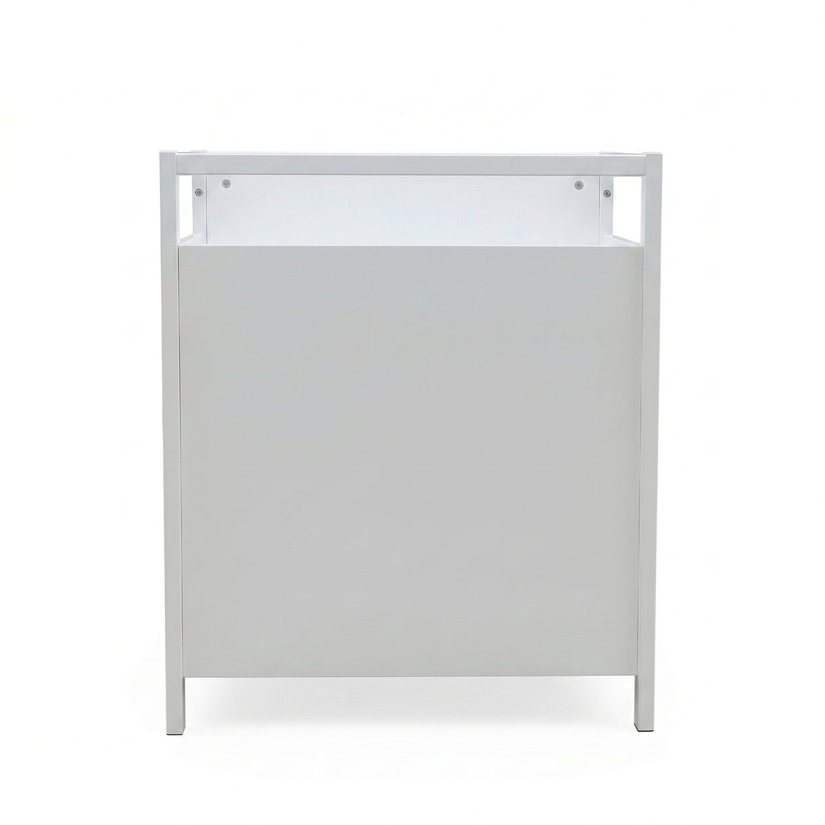 Back view of a white nursery furniture piece on a white background