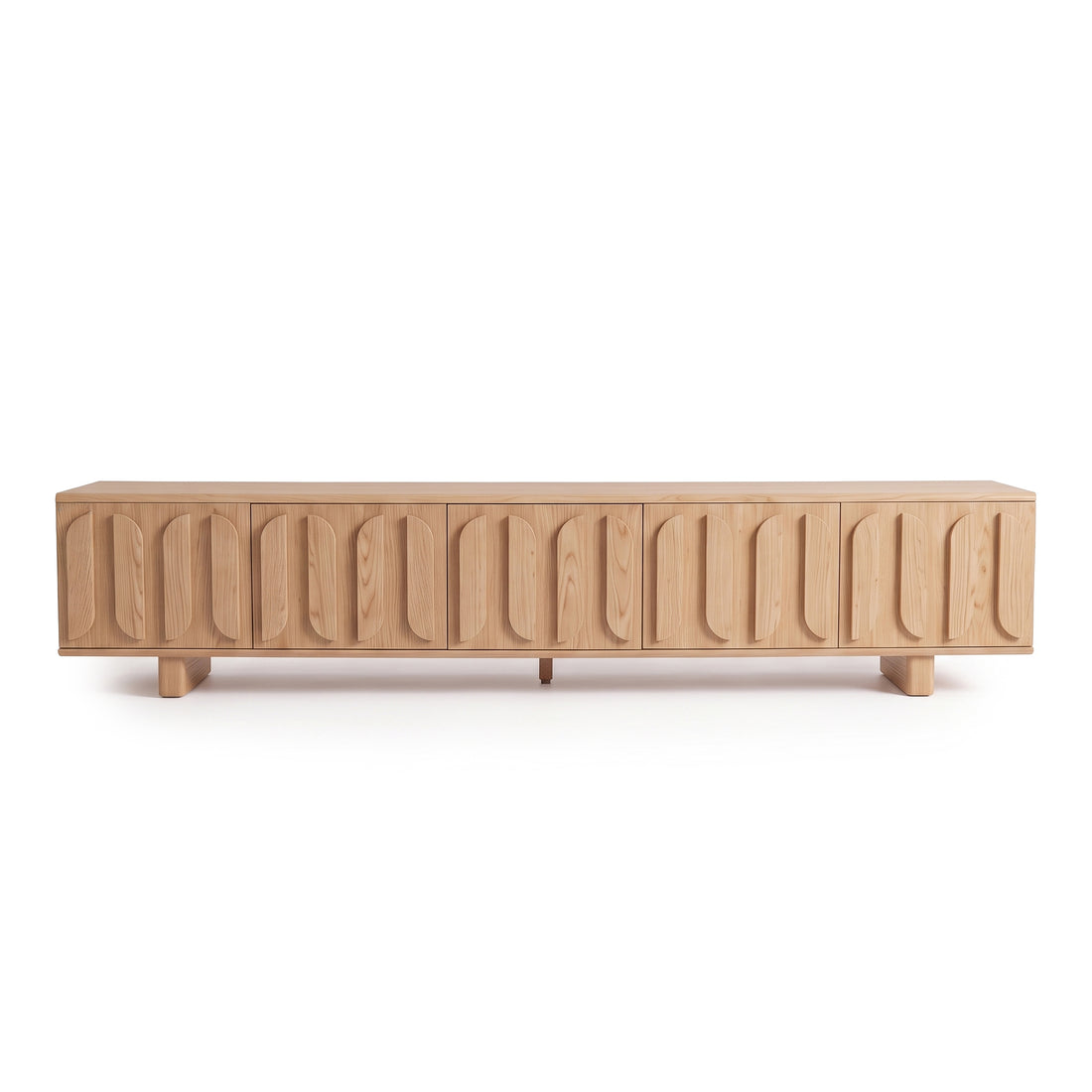 Natural wood sideboard on a white background