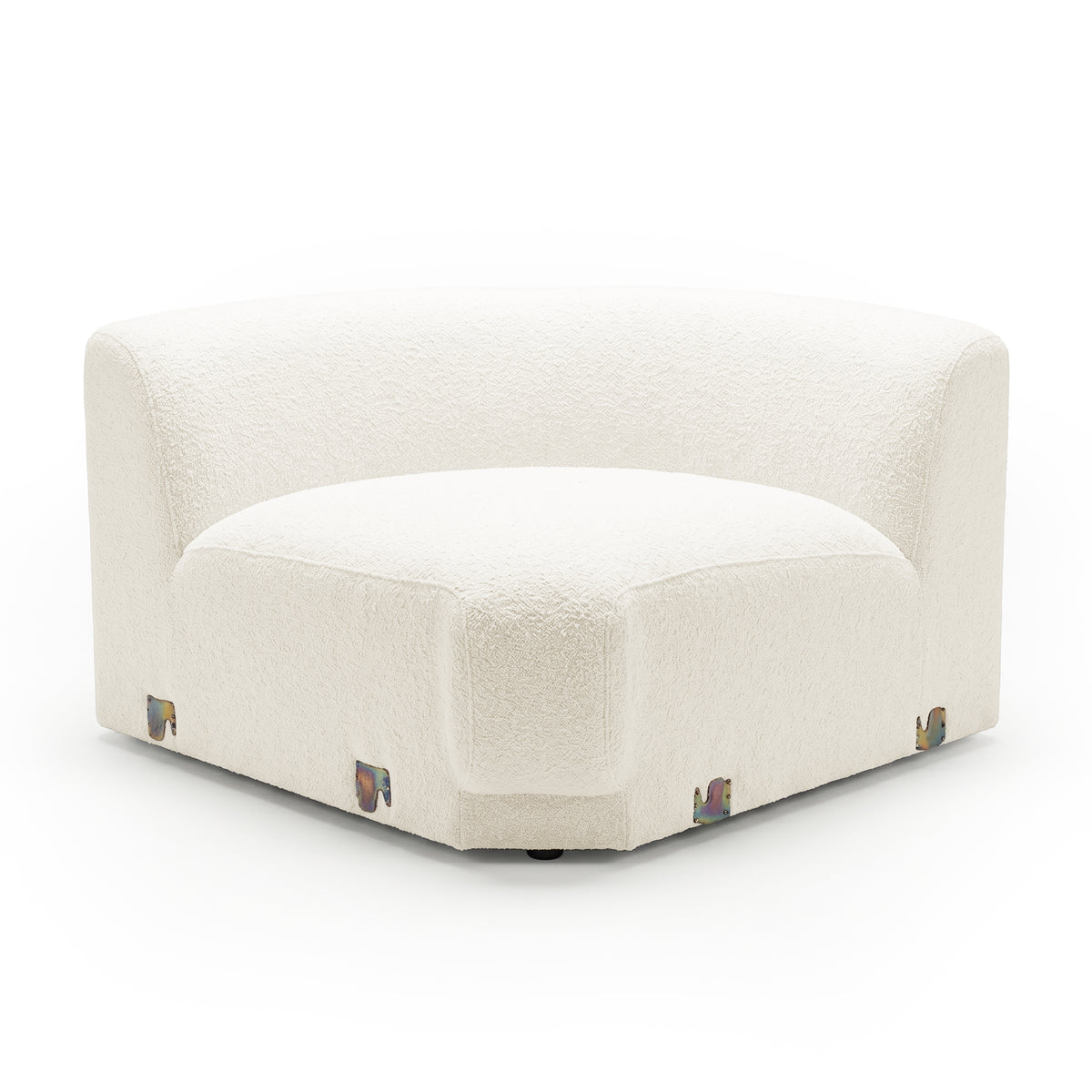 Corner-shaped upholstered accent section on white background