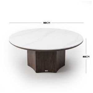 Ingrid 90cm White Porcelain Coffee Table with Walnut Base