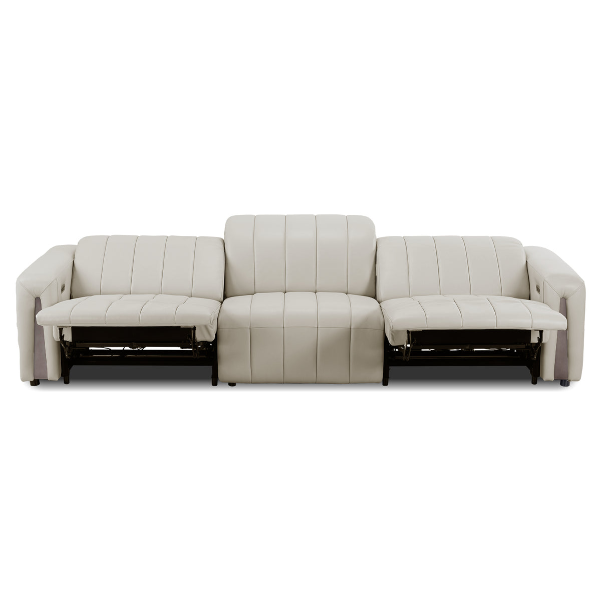 Light beige reclining three-seat sofa on a white background.