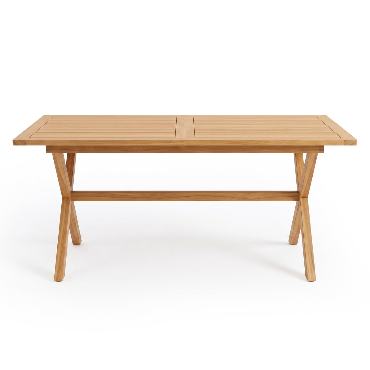 Rectangular wooden table on a white background, front view