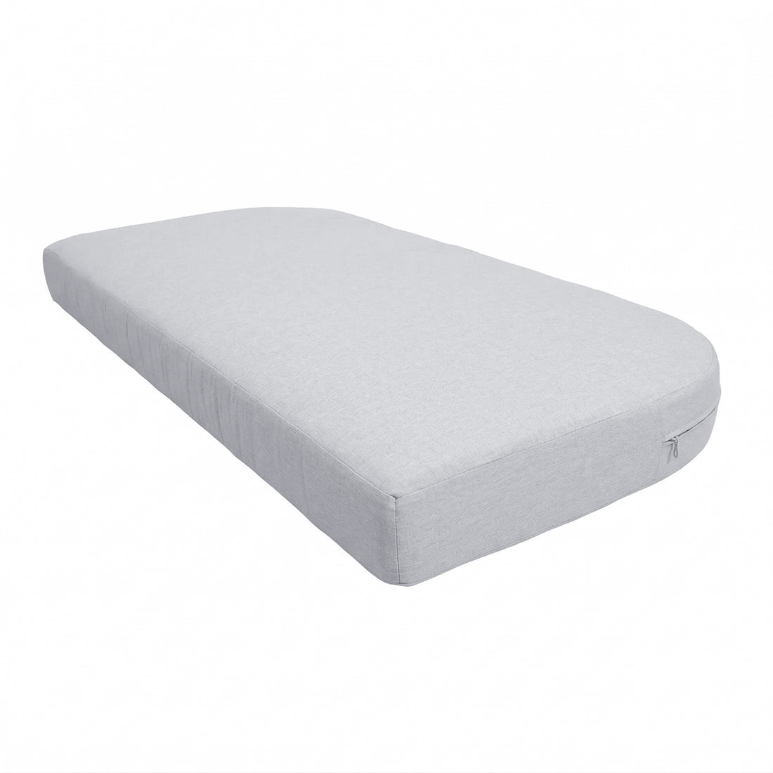 Light gray mattress on white background showing side profile