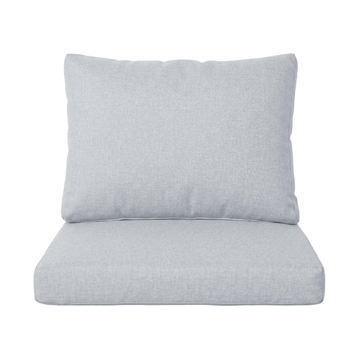 Two-piece light grey cushion set on white background