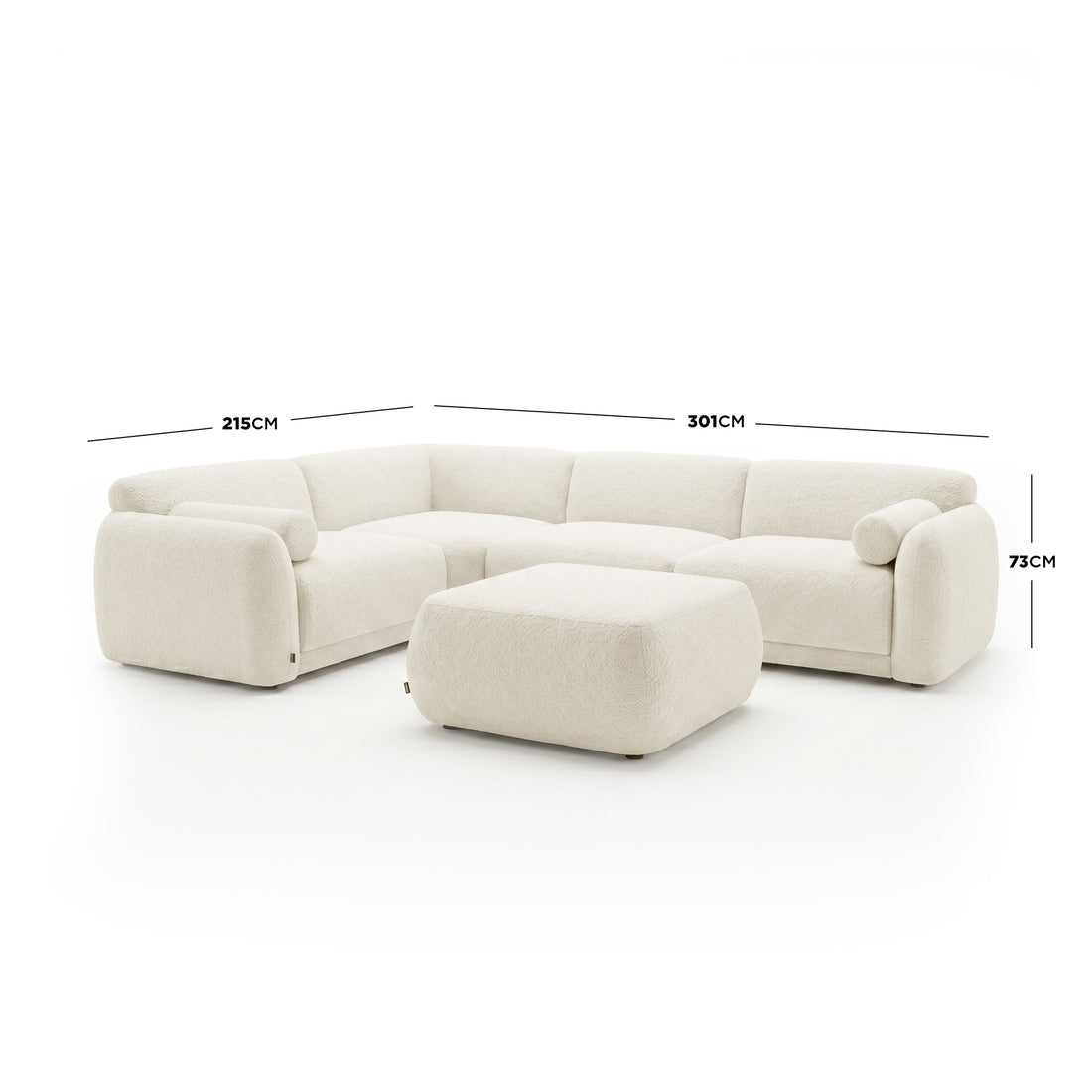 Dimensioned diagram of sectional sofa with ottoman