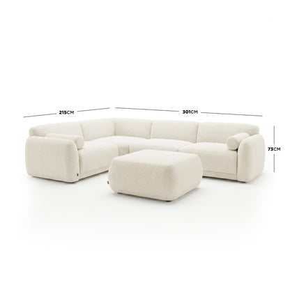 Dimensioned diagram of sectional sofa with ottoman