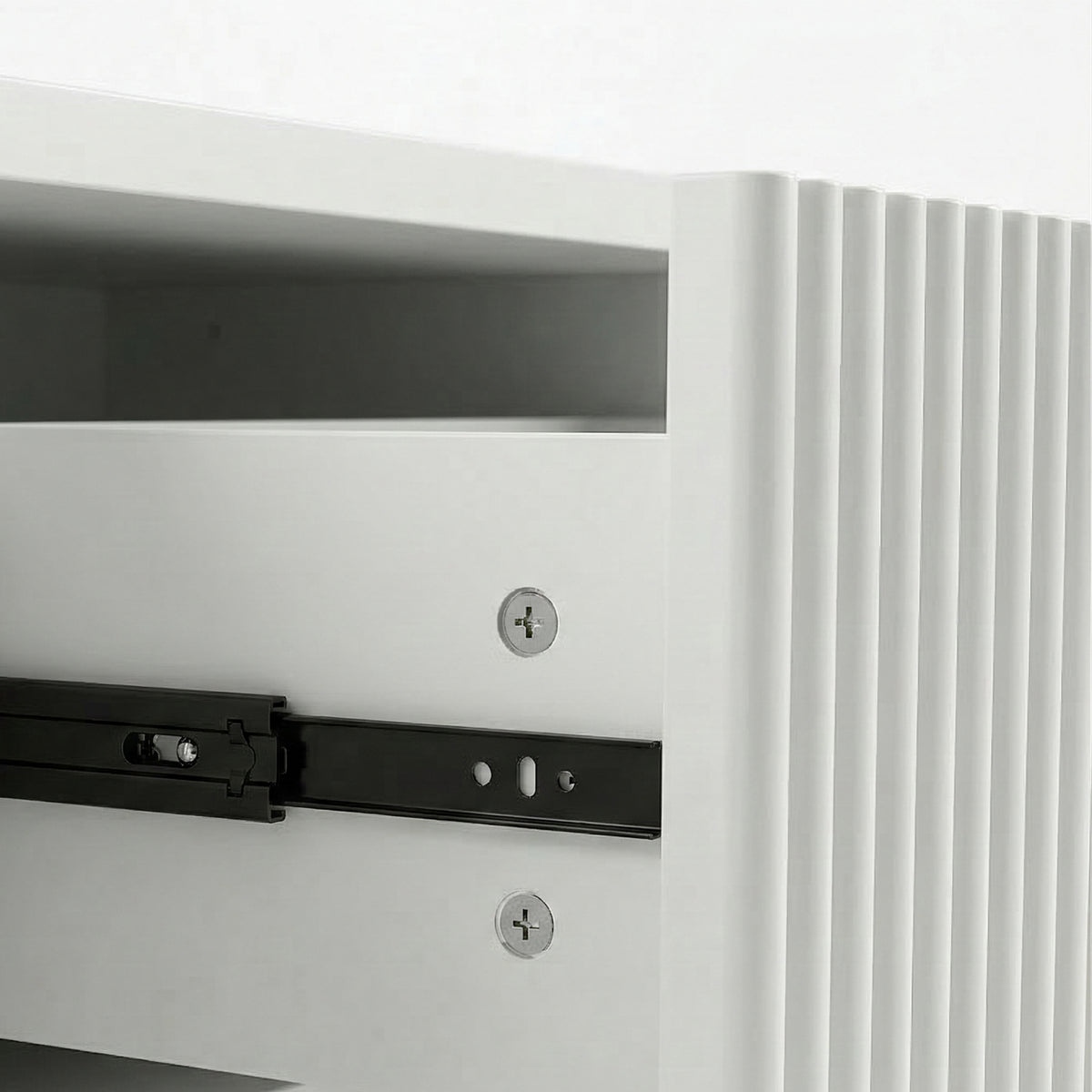 Close-up of cabinet interior hardware on white background