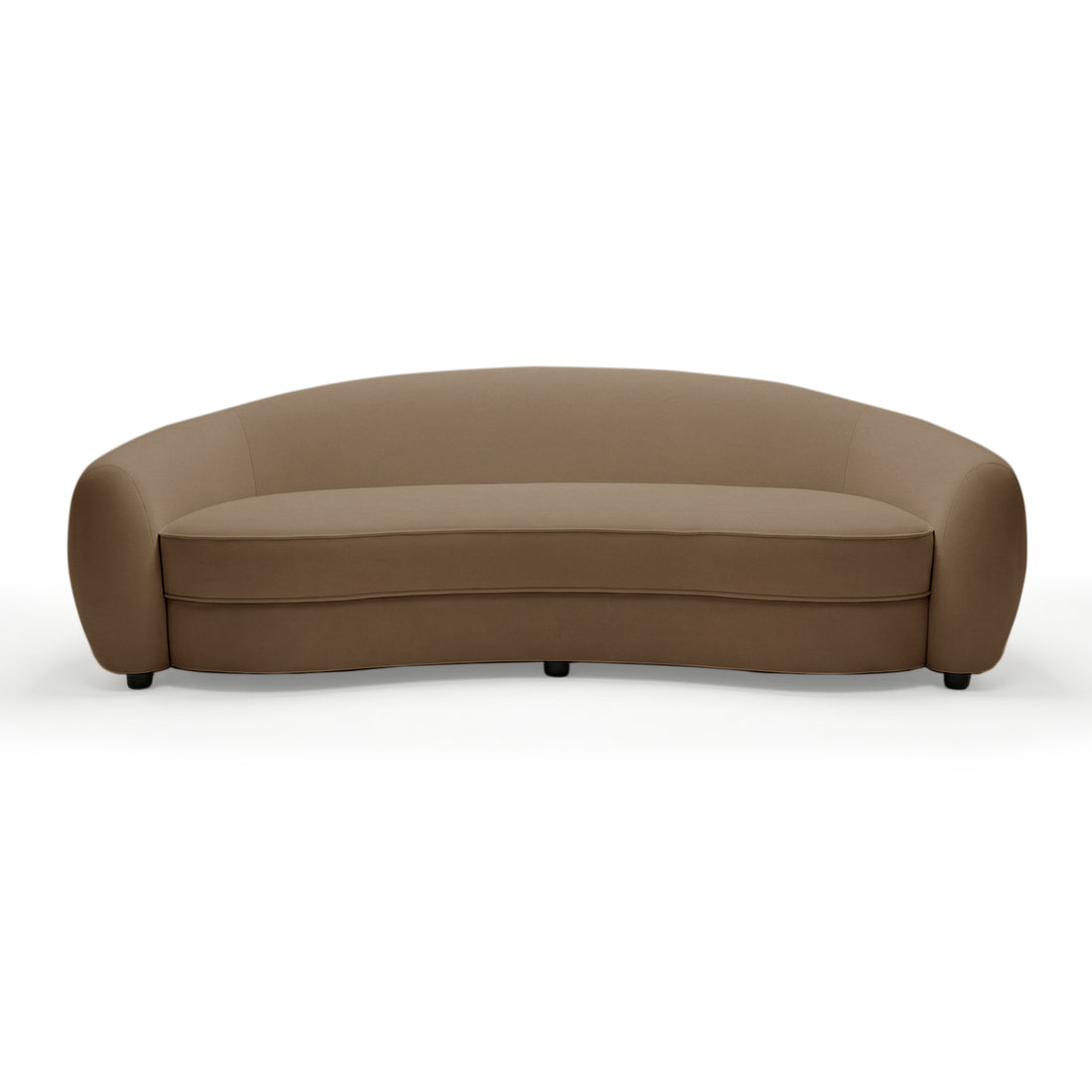 Modern curved brown sofa on white background