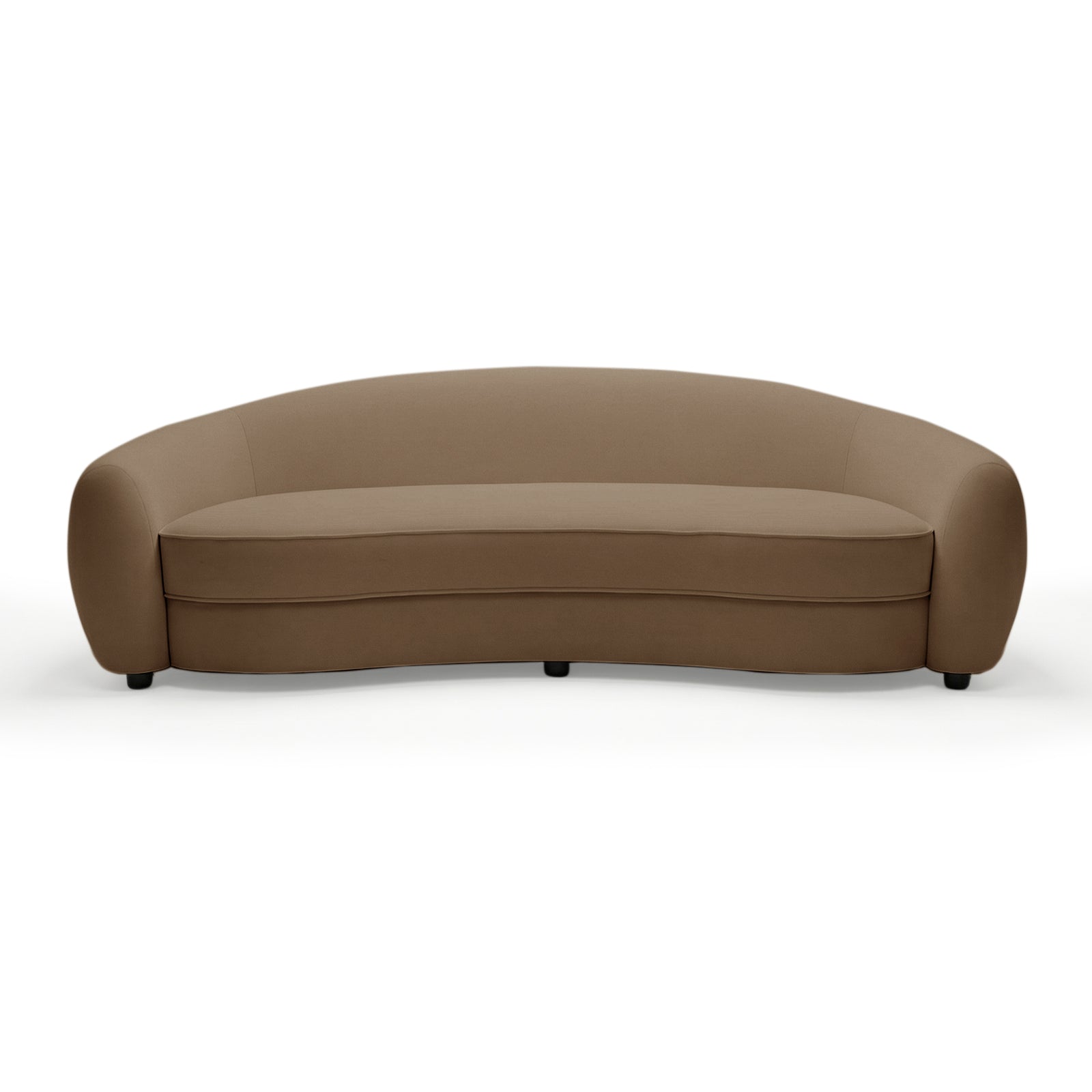 Modern curved brown sofa on white background