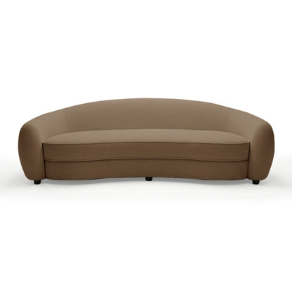 Modern curved brown sofa on white background
