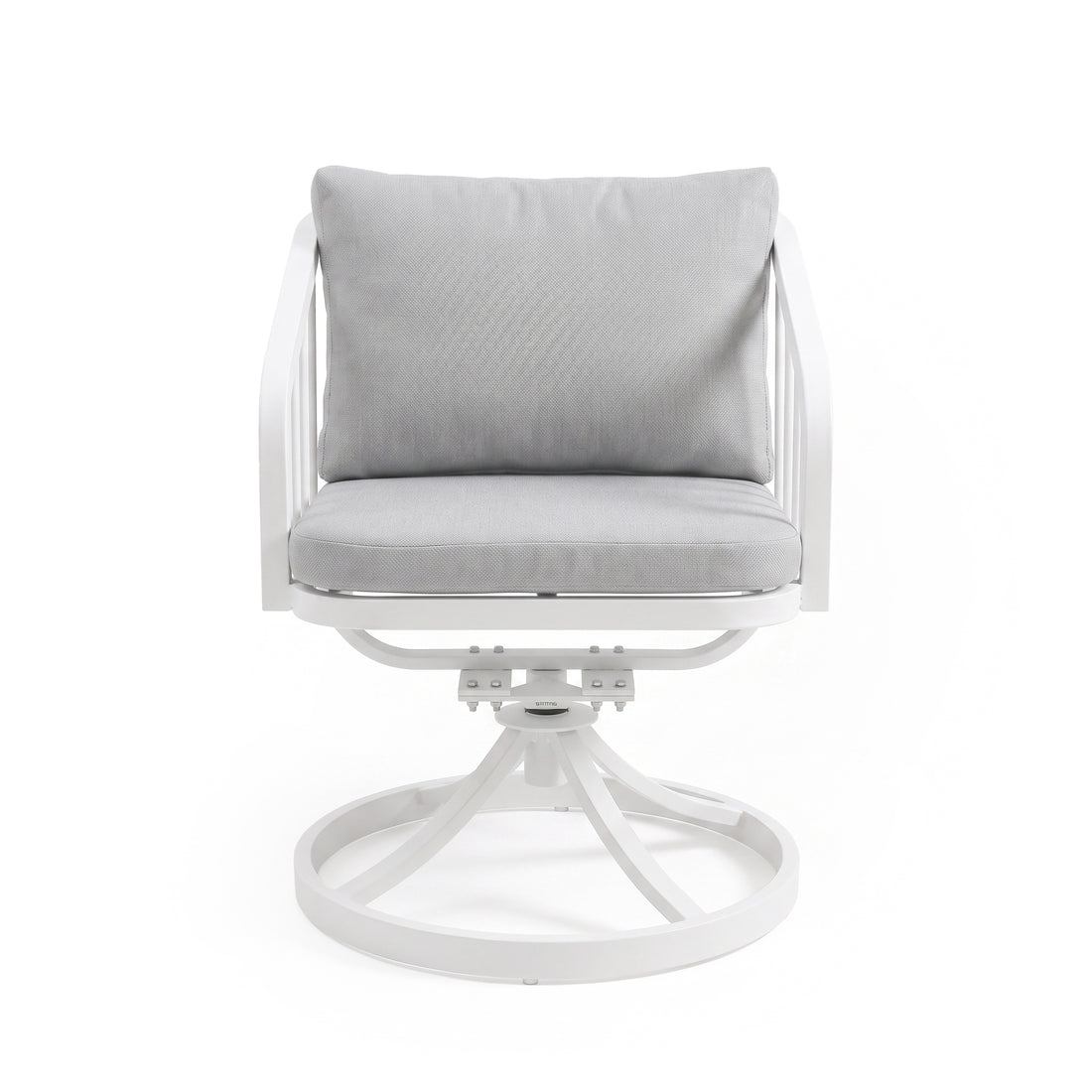 Front view of cushioned swivel chair on white background