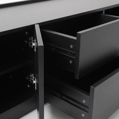 Close-up of black cabinet drawers and hardware