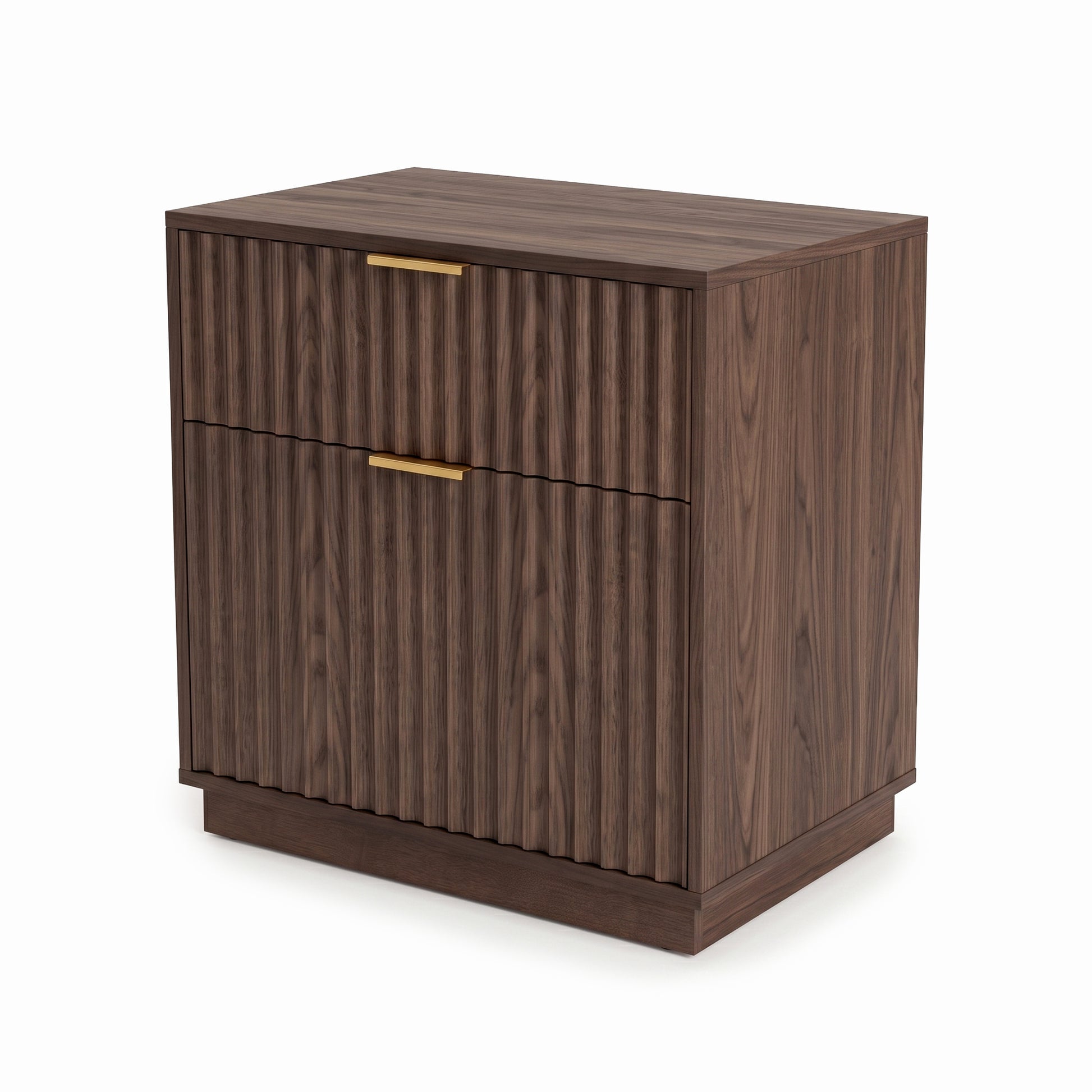 Modern wooden cabinet with drawer and door on a white background