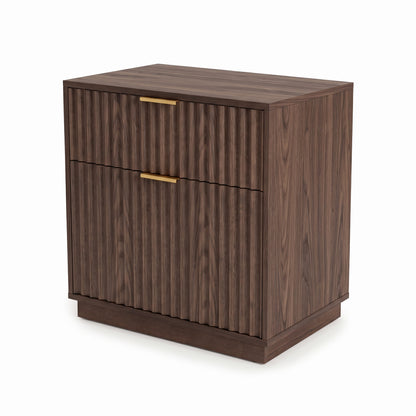 Modern wooden cabinet with drawer and door on a white background