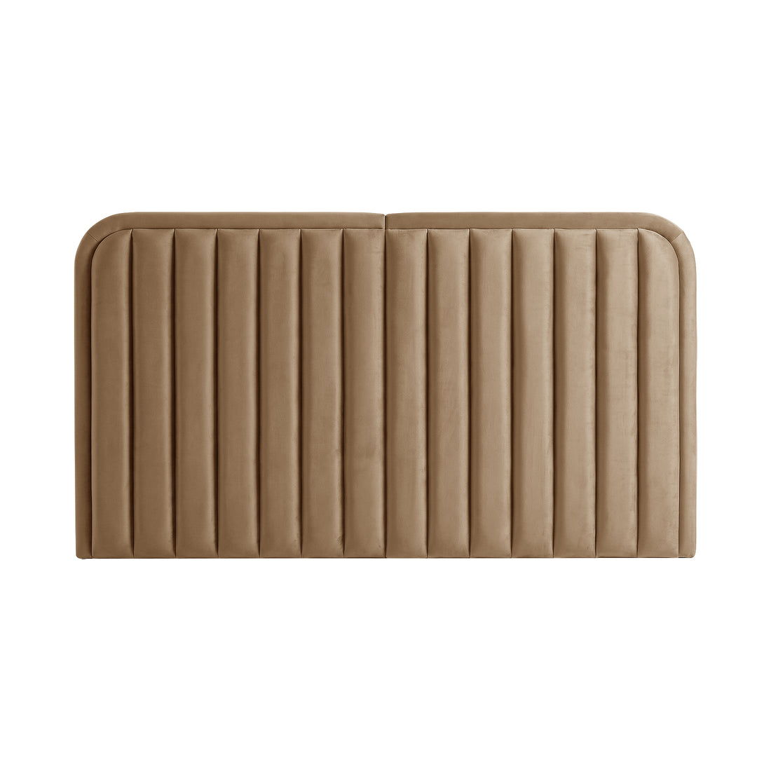 Full view of tan upholstered headboard on white background