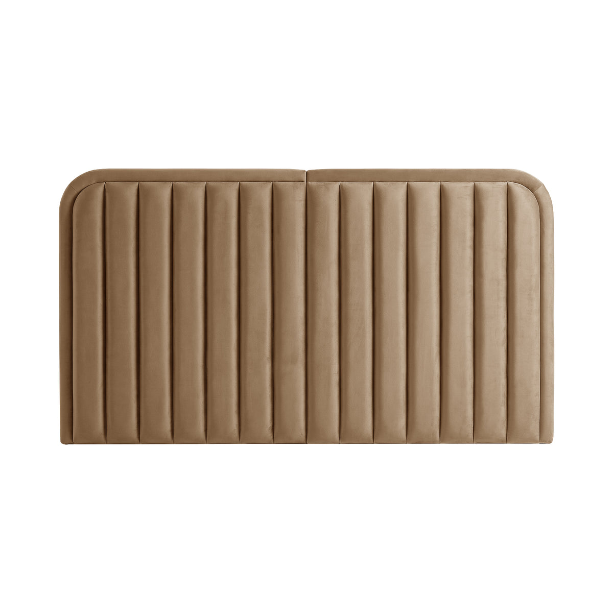 Full view of tan upholstered headboard on white background