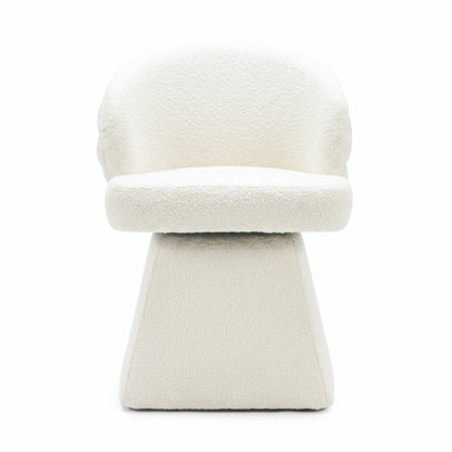 Modern off-white upholstered chair on a white background.