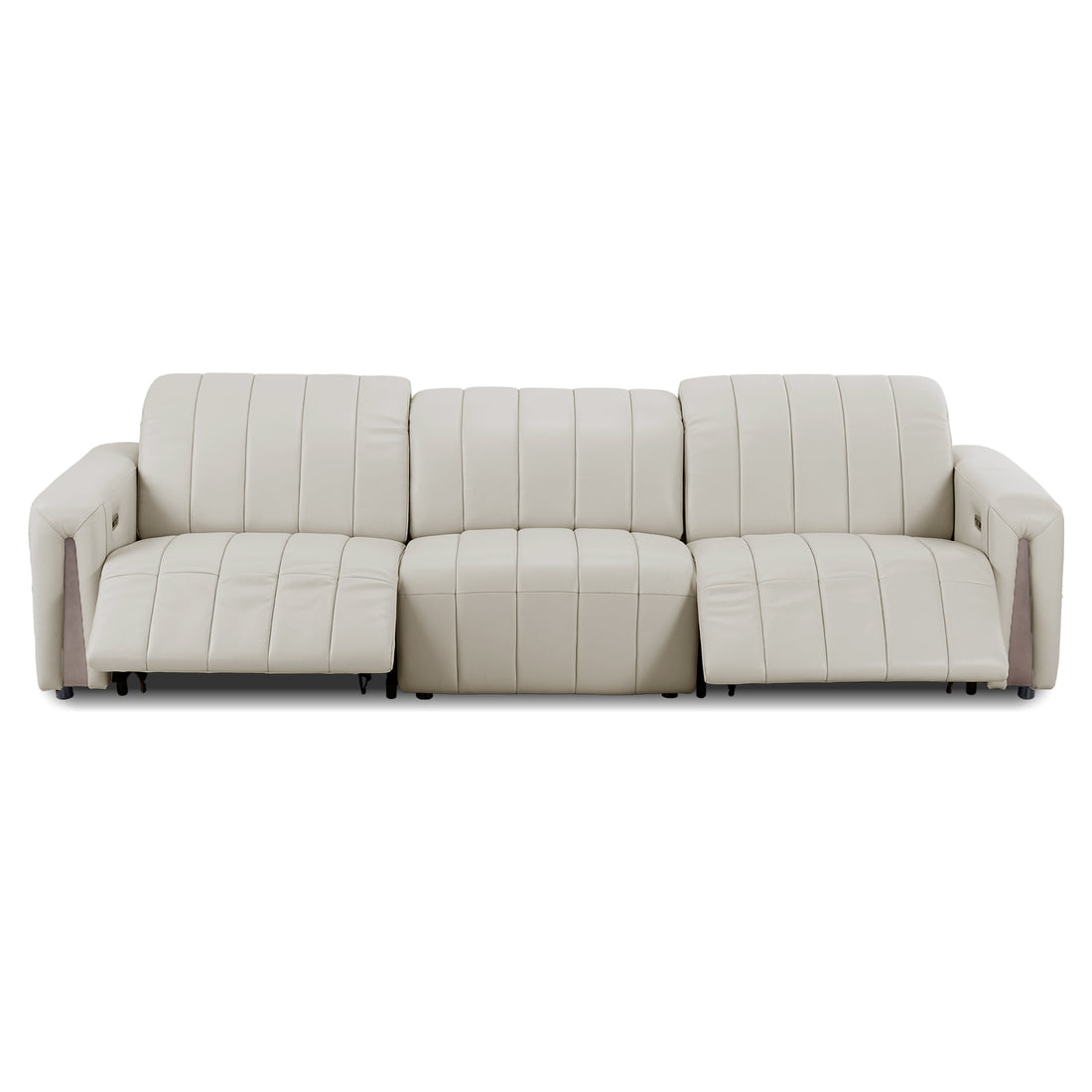 Cream three-seat recliner sofa on a white background.
