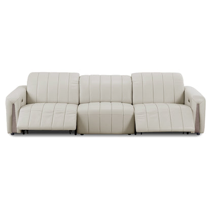Cream three-seat recliner sofa on a white background.