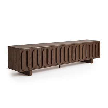 Dark wood credenza on a white background