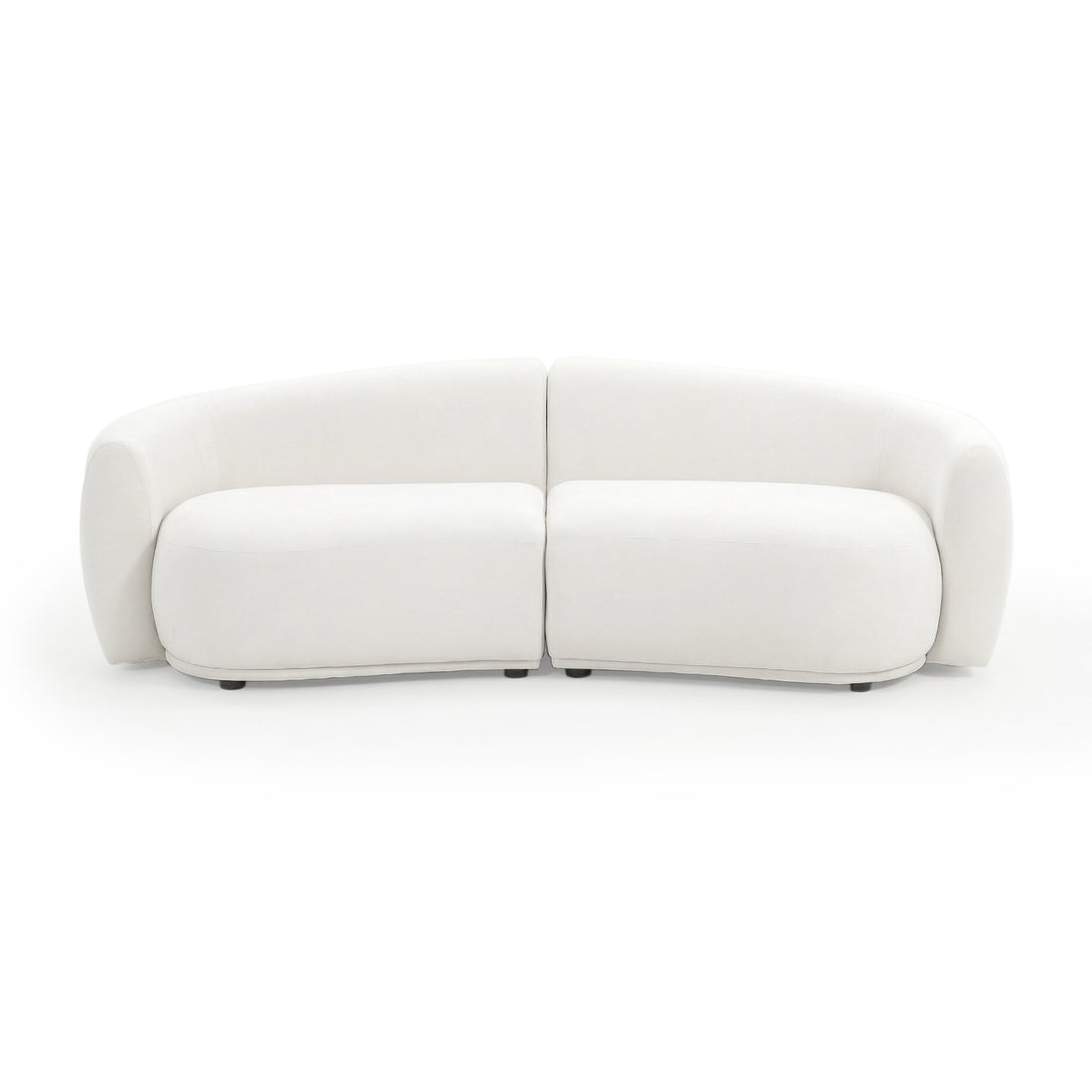 Front view of modern white sofa on white background
