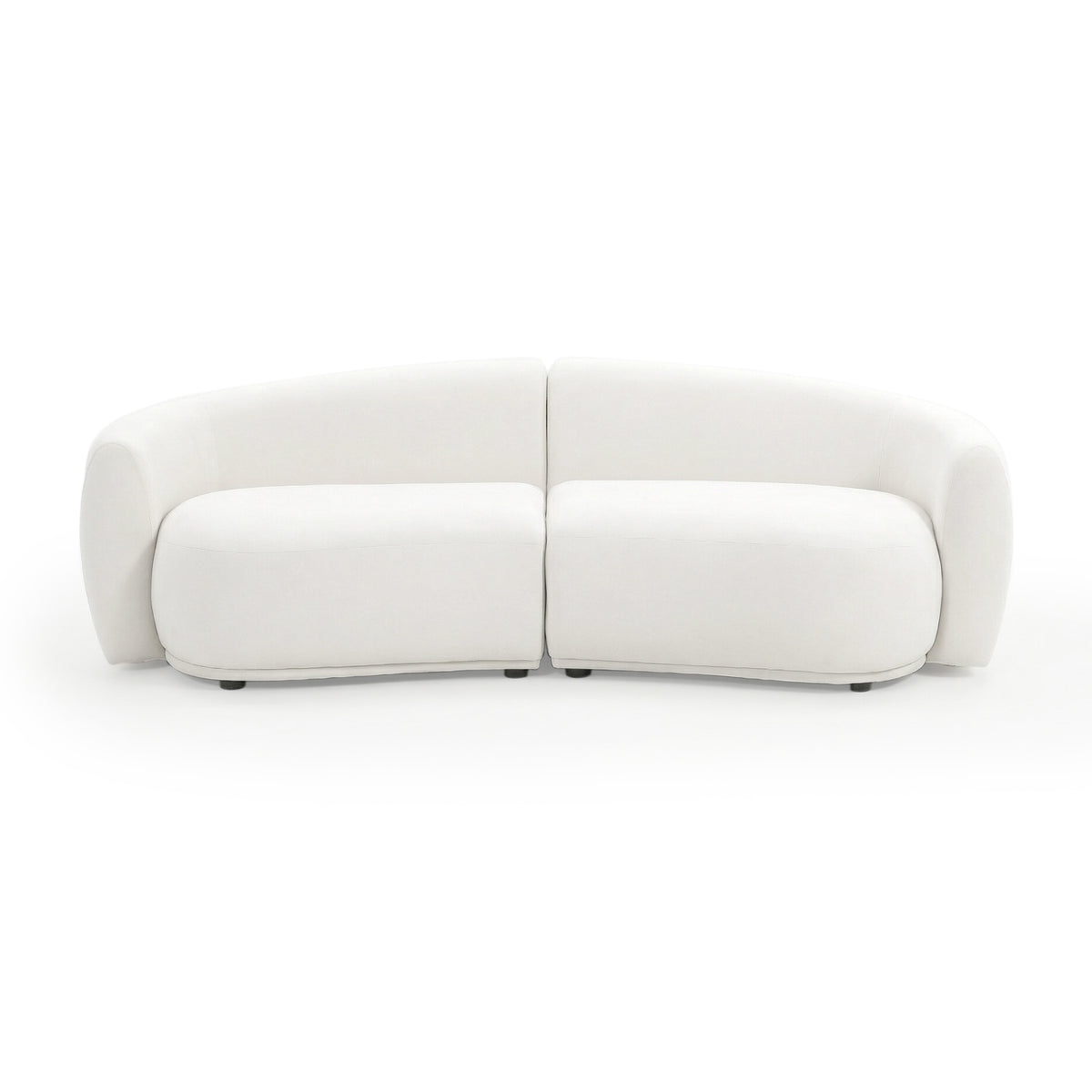 Front view of modern white sofa on white background