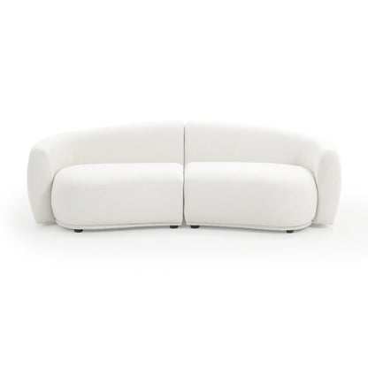 Front view of modern white sofa on white background