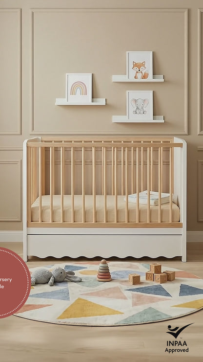 Cherish Natural Pine Wood Cot with Storage Drawer White Natural