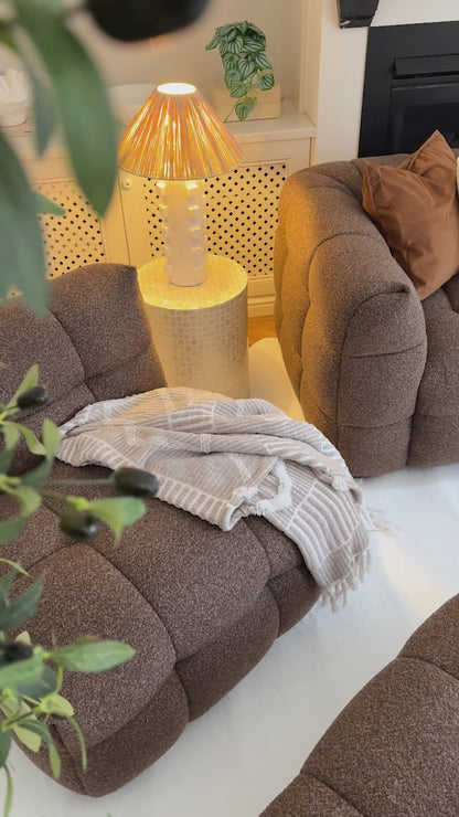 Norah 5 seater boucle sofa set with ottoman in cosy living room