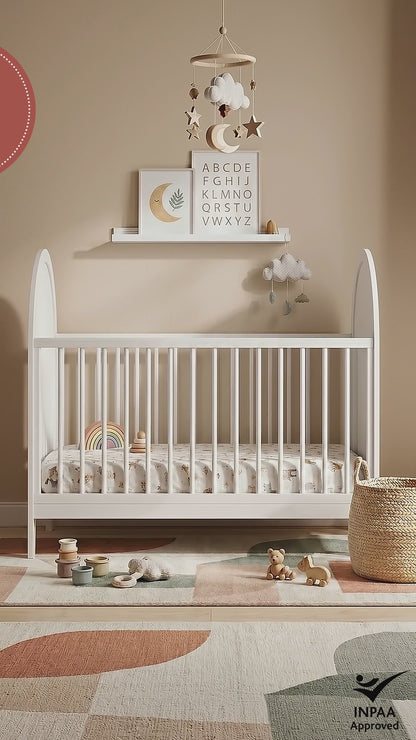 Loom Natural Pine Adjustable Baby Cot in White