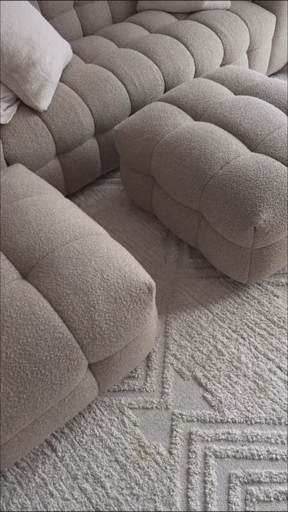 Norah 5 Seater Boucle Sofa Set With Ottoman in Warm Beige